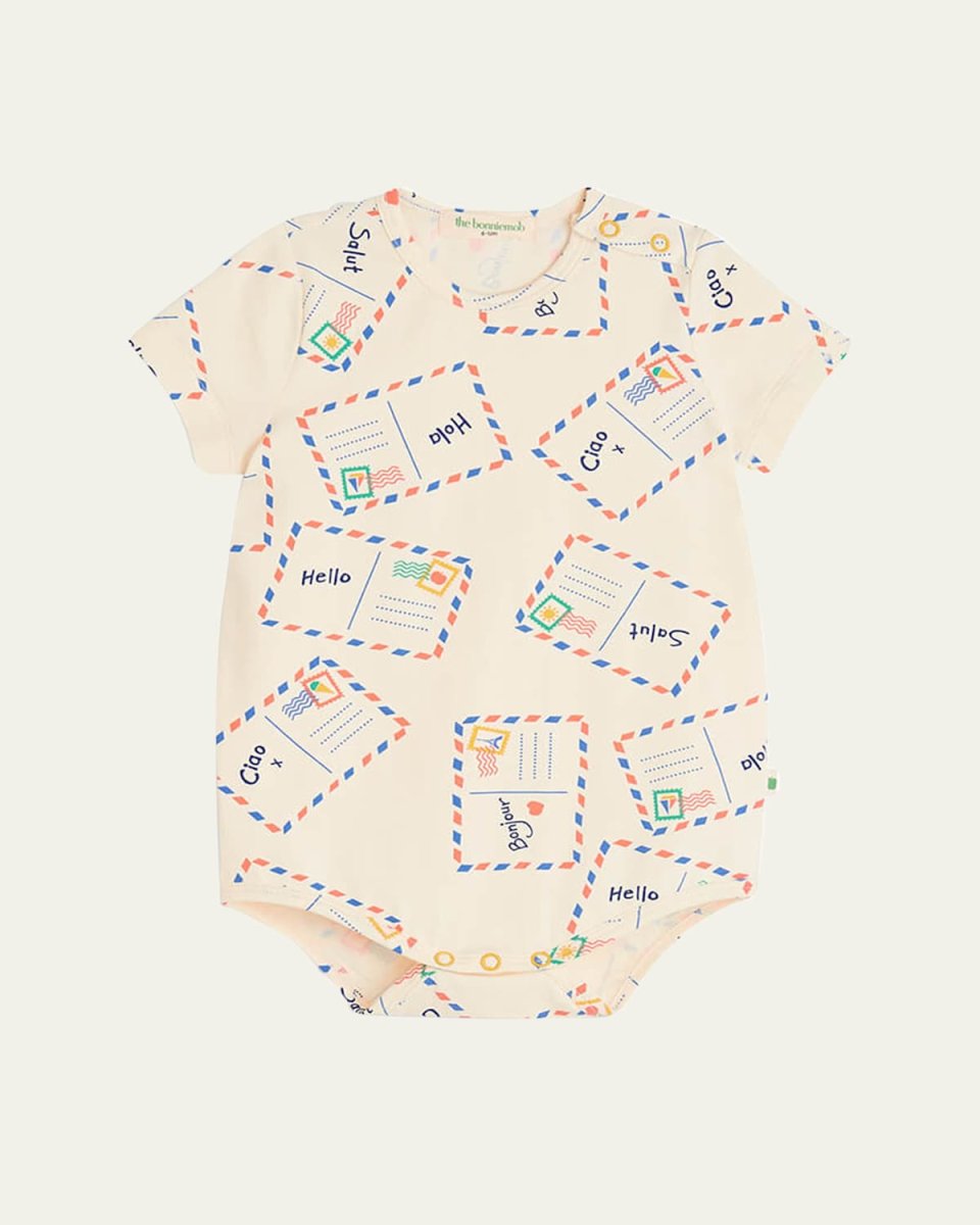 Boy's Postcard-Print Bodysuit, Size Newborn-24